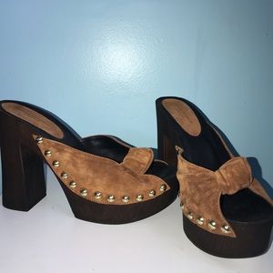Gold studded, chunky heel clog